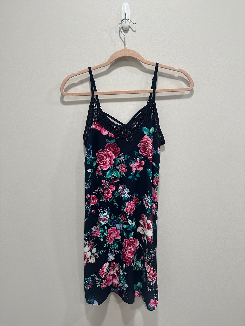 Xhilaration Black Floral Lace-Trim Mini Dress